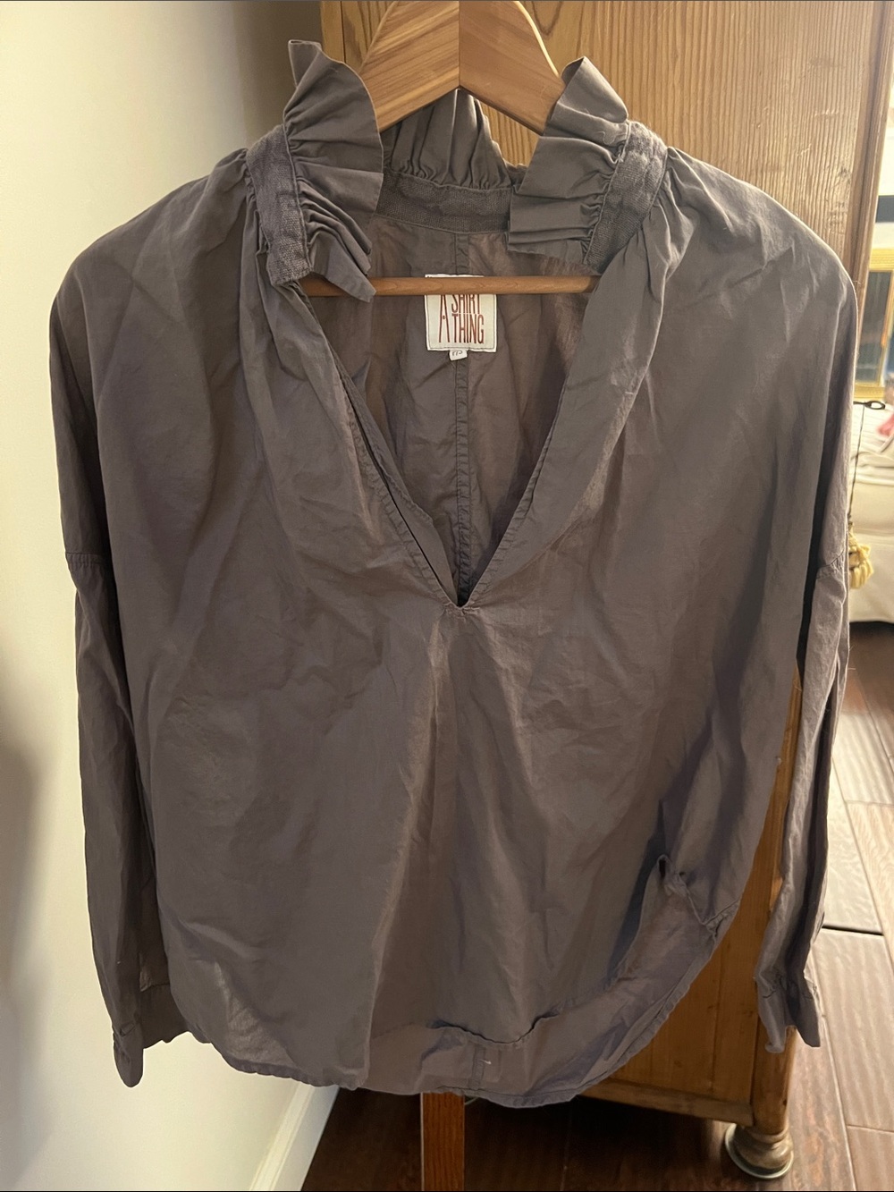 A Shirt Thing Gray V-Neck Blouse